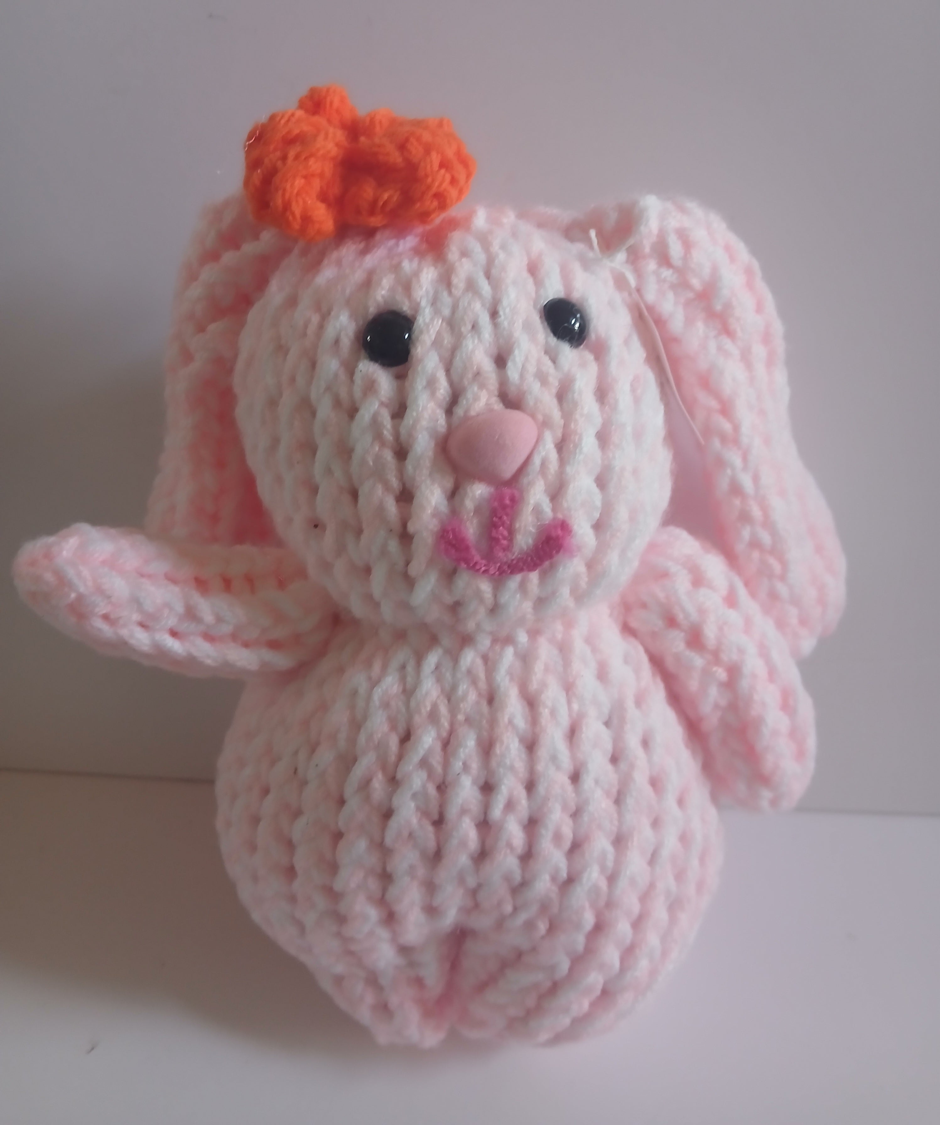 Charming Pink Bunny Plush with Vibrant Orange flower – Expertly Crafted Delight