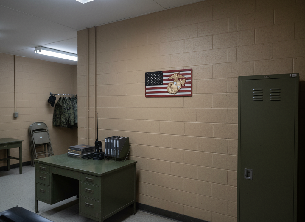 This design features the Marine logo expertly incorporated into the American flag, making.